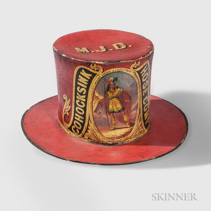 Red-painted and Decorated "Cohocksink Hose Company" Parade Hat
