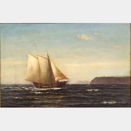 William Edward Norton (American, 1843-1916) Schooner Sailing Before a Rocky Coast