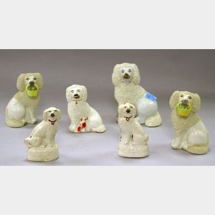 Six Small Staffordshire Sitting Spaniel Figures