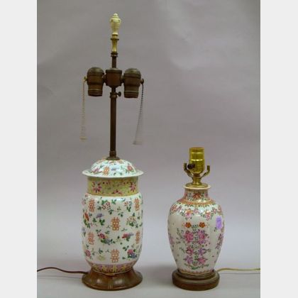 Two Chinese Export Porcelain Table Lamps. 