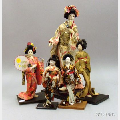 Six Japanese Dolls in Traditional Dress