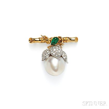 18kt Gold, Baroque South Sea Pearl, and Diamond Brooch