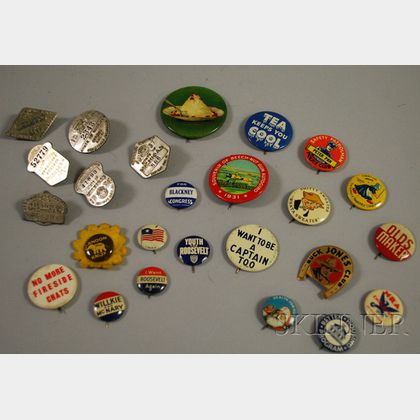 Group of Political Pins and Chauffeur Badges, and Related Material