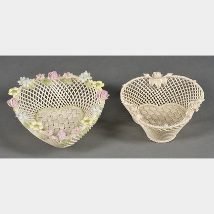 Two Belleek Porcelain Four-strand Baskets