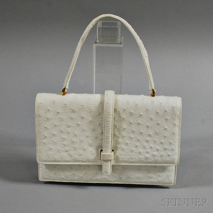 Lucille de Paris Vintage White Ostrich Leather Handbag