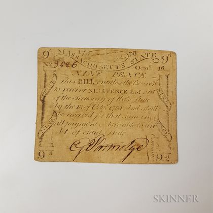October 16, 1778 Massachusetts 9 Pence, Fr. MA-259