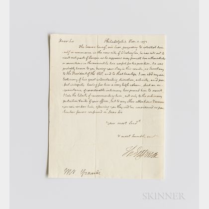 Jefferson, Thomas (1743-1826) Autograph Letter Signed as Secretary of State, Philadelphia, 5 November 1793.