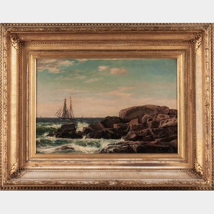 John Erik Christian Petersen (Massachusetts/Denmark, 1839-1874) Sailing Ship Near a Rocky Shore