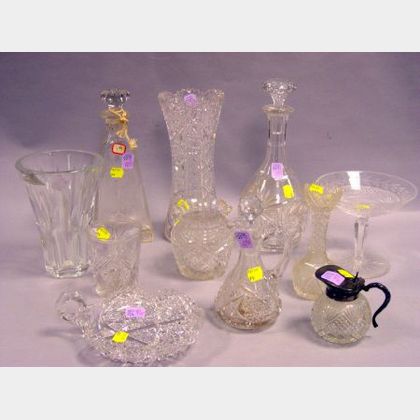 Eleven Pieces of Colorless Cut Glass Table and Barware