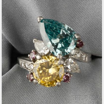 Platinum, Color-treated Diamond, and Diamond Ring