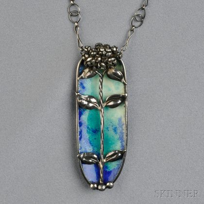 Arts & Crafts Silver and Enamel Pendant, Attributed to Edgar Simpson