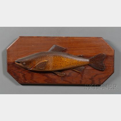 Carved and Painted Wooden Salmon Plaque