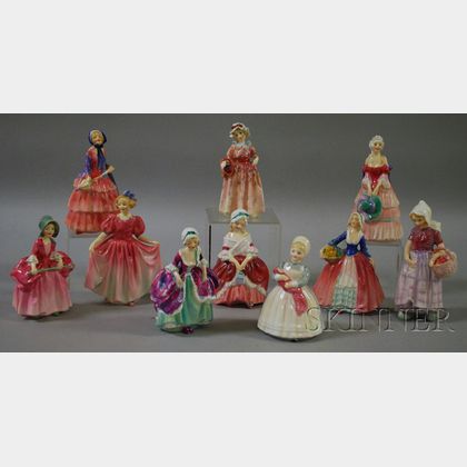 Ten Small Royal Doulton Porcelain Figures of Young Women