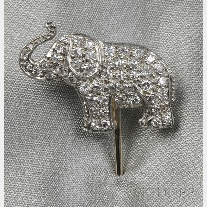 Platinum and Diamond Elephant Stickpin