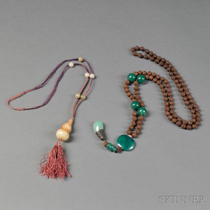 Two Necklaces of Hardstone and Wooden Beads