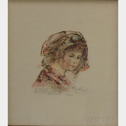 Edna Hibel (American, b. 1917) Head of a Girl in a Kerchief.