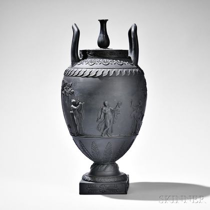 Large Wedgwood Black Basalt Vase and Cover