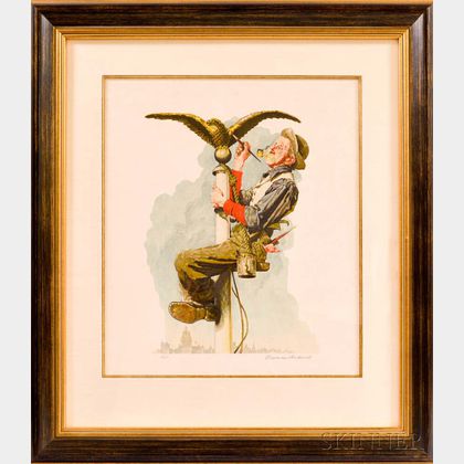Norman Rockwell (American, 1894-1978) Man Painting Flagpole (Gilding the Eagle)
