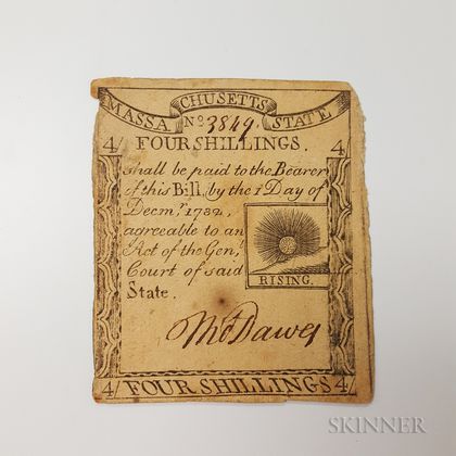 December 1, 1779 Massachusetts 4 Shillings "Rising Sun" Note, Fr. MA-272