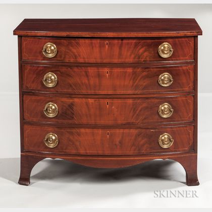 Federal Mahogany Veneer Inlaid Bow-front Chest of Four Drawers