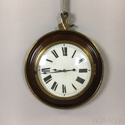 English Mahogany, Brass, and Glass Hanging Wall Clock