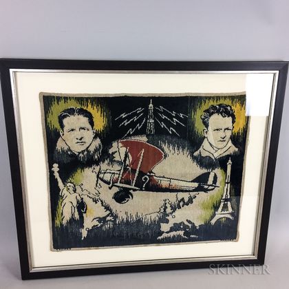 Framed Lindbergh and Nungesser Aviation Tapestry
