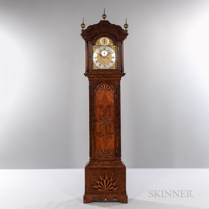 Burl Veneered and Highly Inlaid Longcase Clock