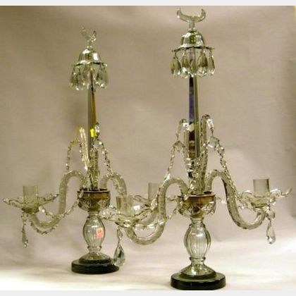Pair of 19th Century Gray Cut-Crystal Two-Arm Sconces. 