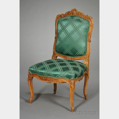 Louis XV-style Carved Beechwood and Silk Upholstered Side Chair
