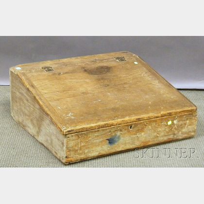Pine Lift-top Clerks Desk Box, the interior with slotted gallery, ht. 11 1/4, wd. 29, dp. 27 in. 