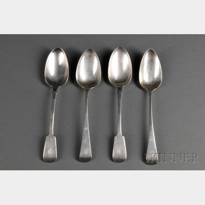 Four English Silver Place Spoons