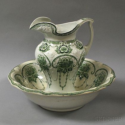 Dudson Wilcox & Till Transfer-decorated Wash Basin and Pitcher