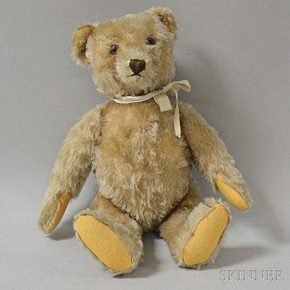 Early Articulated Blonde Mohair Teddy Bear