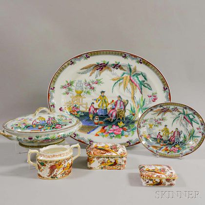 Six English Transfer-decorated Ceramic Tableware Items