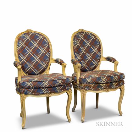 Pair of French Provincial-style Beige-painted Fauteuils
