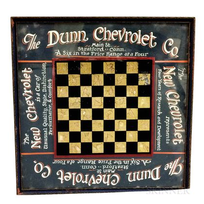 "The Dunn Chevrolet Co." Reverse-painted Glass Checkerboard