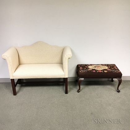 Chippendale-style Upholstered Mahogany Window Seat and a Bench