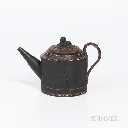 Turner Encaustic Decorated Black Basalt Teapot and Cover