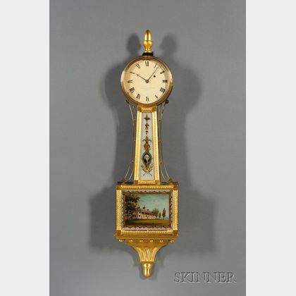 Mahogany Patent Timepiece or "Banjo" Clock signed Aaron Willard