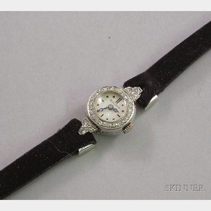 Lady's Art Deco Bulova Platinum and Diamond 17-jewel Wristwatch