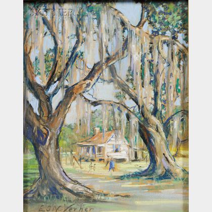 Elizabeth Quale O'Neill Verner (American, 1883-1979) Cabin Through the Trees