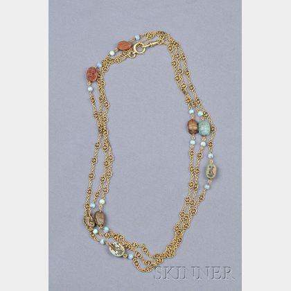 Antique 18kt Gold, Scarab, and Opal Chain