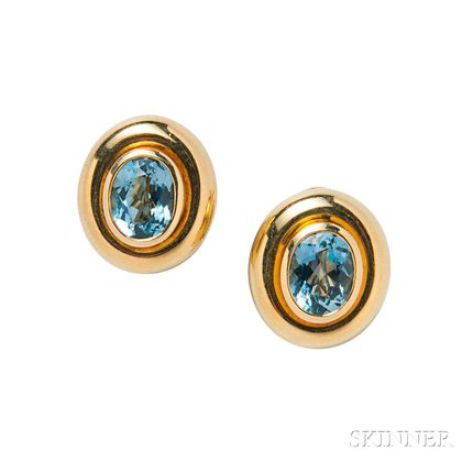 18kt Gold and Aquamarine Earclips, Paloma Picasso for Tiffany & Co.