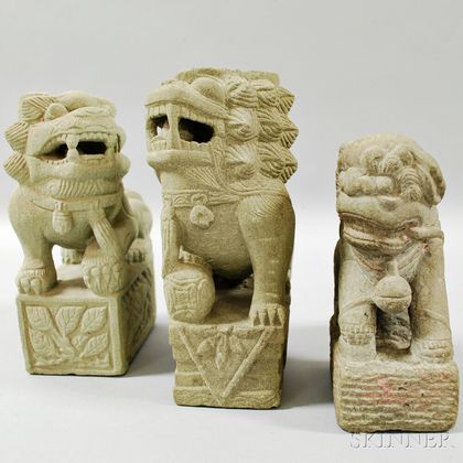 Three Sandstone Carvings of Shishi Lions