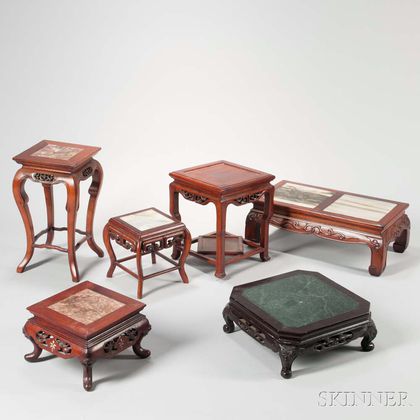 Six Hardwood and Marble Table Stands