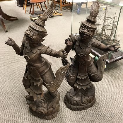 Three Southeast Asian Carved Wood and Metal Statues