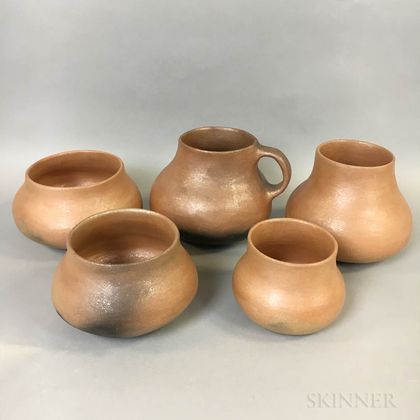 Five Wayne Yazza Sr. Picuris Micaceous Pottery Gourd Vases