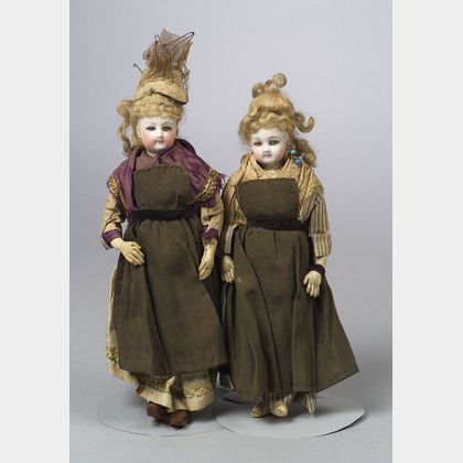 Two Small French Bisque Lady Dolls