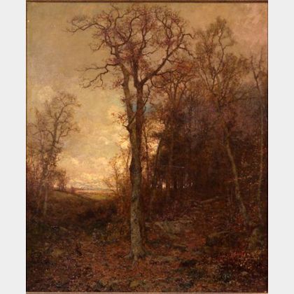 Jervis McEntee (American, 1828-1891) Jackrabbit on a Woodland Path