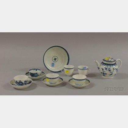 Twelve Pieces of Worcester Dr. Wall Blue and White Decorated Porcelain Teaware